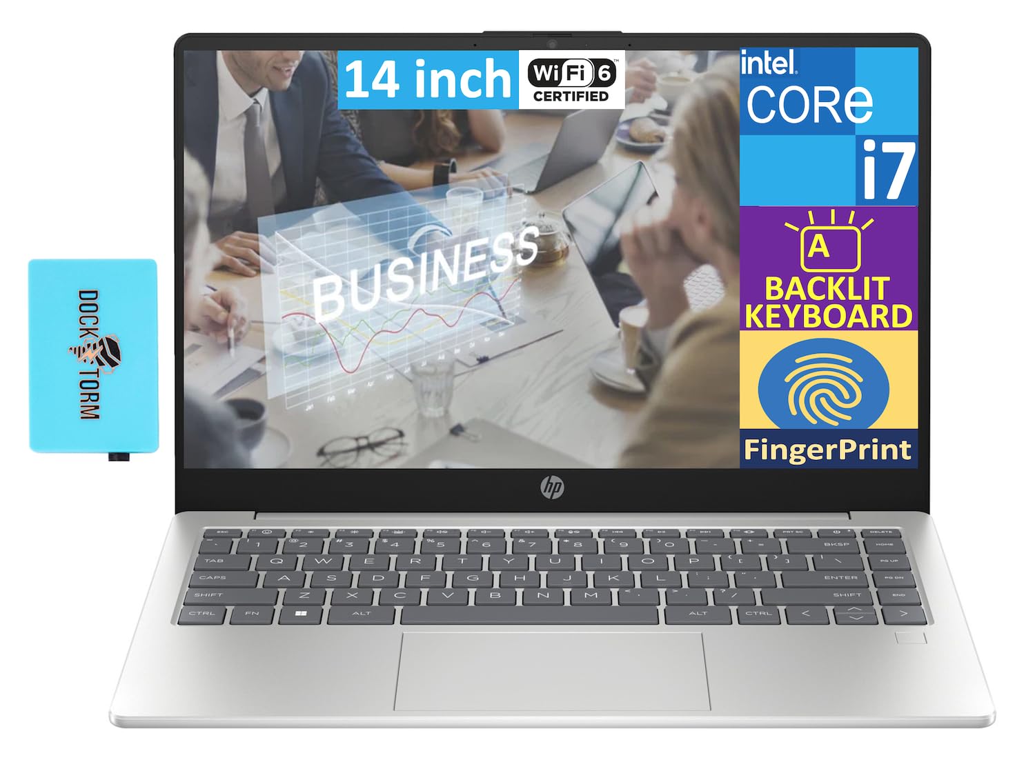 HP Newest 14.0" IPS FHD Business Laptop (10-Core Intel i7-1355U, 64GB RAM, 2TB PCIe SSD, Intel Iris Xe, Backlit KYB, Fingerprint, WiFi 6, Bluetooth 5.3, Win 11 Pro) with Dockztorm Hub